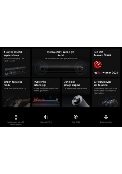 Masaüstü Hoparlör Koyu Gri, 4 Üniteli Stereo, Rgb Renkli Işıklı Xiaomi Türkiye