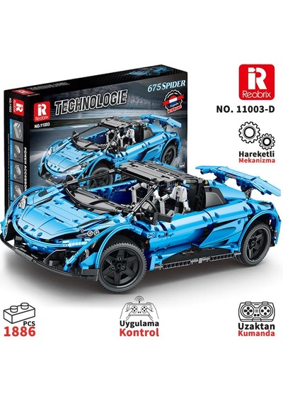 Reobrix Technic 11003-d 1/10 Mclaren 675lt Spider Araba Kumanda&motorlu Yaratıcı Yapı Blok Seti Building Blocks - 1886 Parça