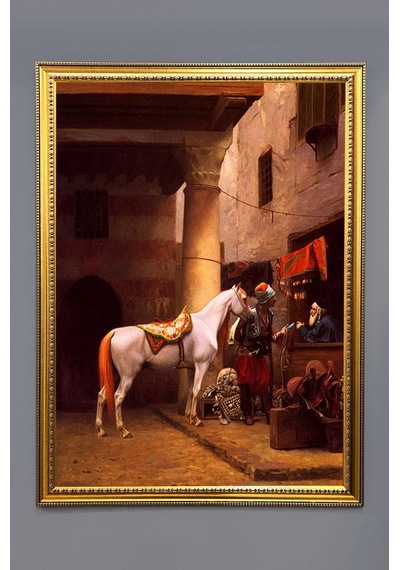 At Pazarı Desenli Dijital Baskılı Kadife Kumaş Çerçeveli Tablo Tbl0024