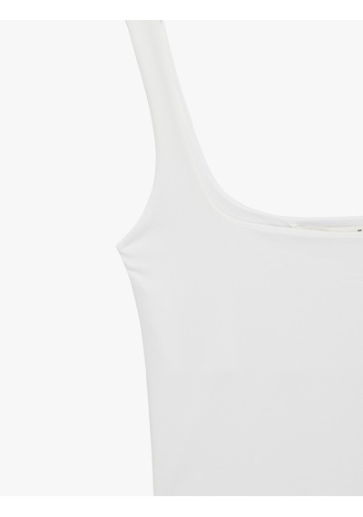 Koton Kare Yaka Slim Fit Kalın Askılı Crop Üst Beyaz 6sak10228ek