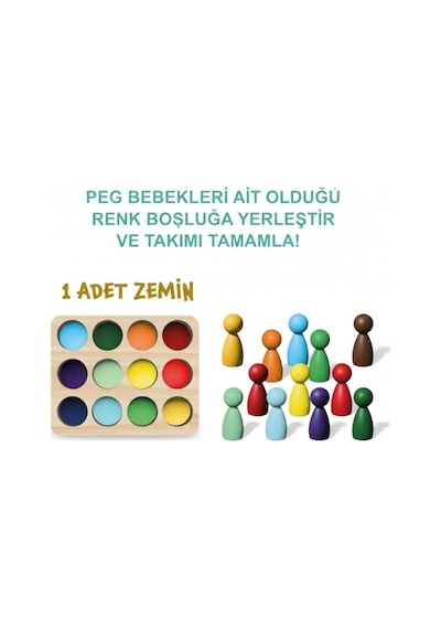 Montessori Peg Bebek Renk Eşleştirme Oyunu - Doğal Ahşap Eğitici Oyuncak