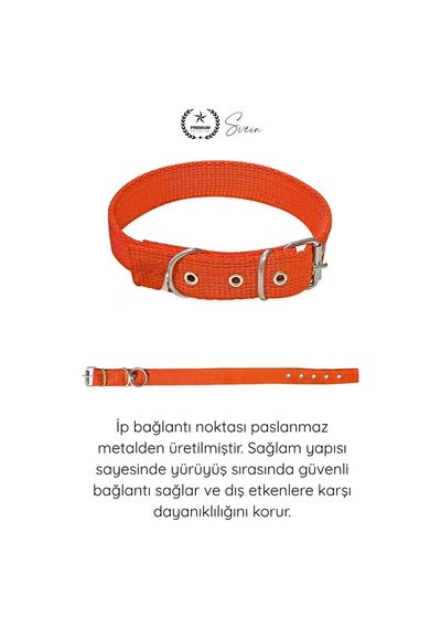 Tasma Dokuma Köpek Boyun Tasması Turuncu 2,5x50 Cm Ayarlanabilir Dayanıklı Gezdirme Tasması Paslanm