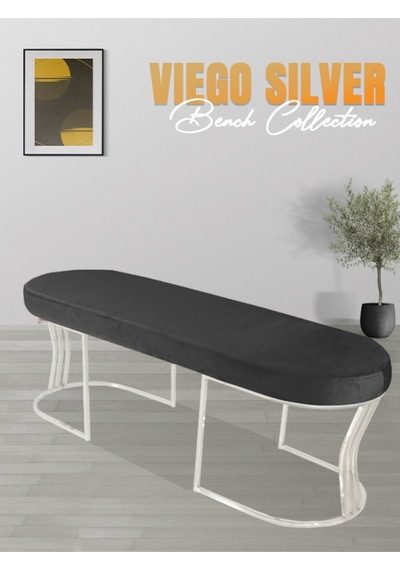 Viego Silver Smooth- Antrasit Kapitoneli Model Puf & Bench & Koltuk- Oturak-uzun Makyaj Puff- Yatak Odası Ucu & Önü