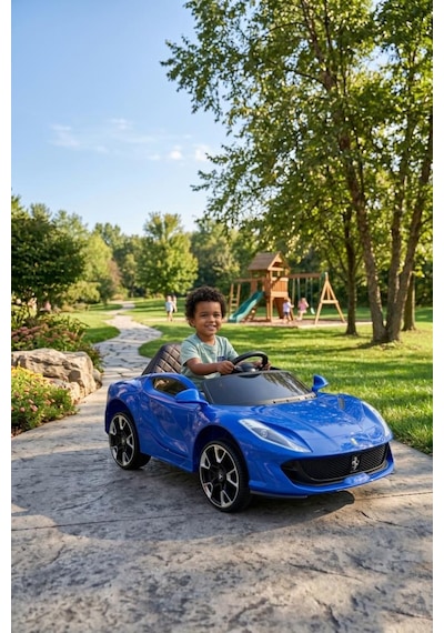 Favori Gt 12v Vitesli Işıklı Sesli Bluethooth Destekli Emniyet Kemerli Akülü Araba Lacivert