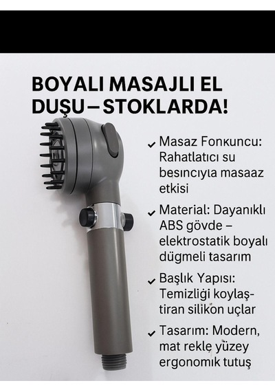 Masajlı Çok Fonksiyonlu Filtreli Krom Duş Başlığı El Duşu Lüks Kalite Gri Pu Diğer