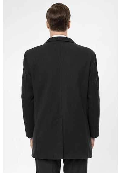 Süvari Slim Fit Yünlü Sivri Yaka Siyah Erkek Kaban Siyah