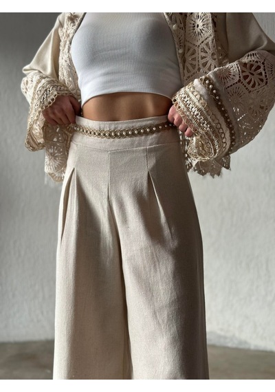 Fashion Cocktail Romantik Kore Tarzı İnci Brode İşçilikli Dantel Zarif Yelek Pantolon Ham Keten Bohem Takım Bej Fashion Cocktail Romantik Kore Tarzı İnci Brode İşçilikli Dantel Zarif Yelek Pantolon Ham Keten Bohem Takım Bej