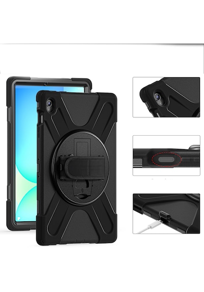 Samsung Galaxy Tab S10 Fe Plus İle Uyumlu Tablet Kılıfı Defender Askı Aparatlı 360 Ayarlanabilir Zırhlı Kapak Kapaklı Kılıf