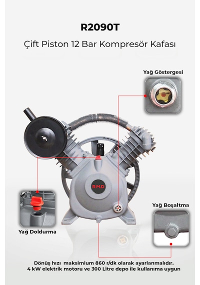Çift Piston 12 Bar Kompresör Kafası I-r2090t