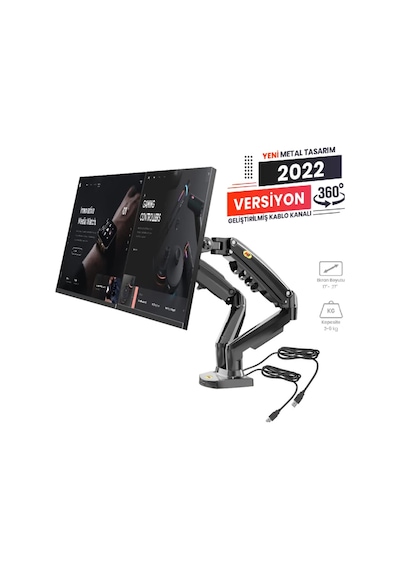 Ergoflex Nb North Bayou F160 17"-27" Çift Kol Amortisörlü USB Kablolu Monitör Standı