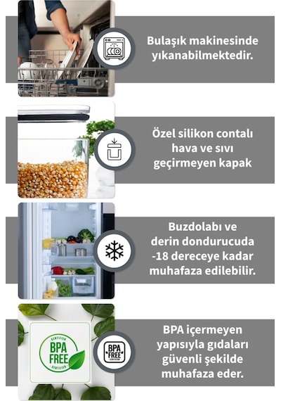 Jumbo Boy 2100 Ml Gerçek Vakumlu Silikon Kapaklı Kristal Erzak Bakliyat Saklama Kabı Seti Ba Şeffaf