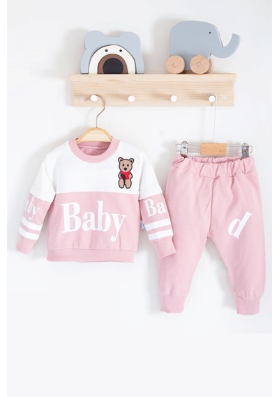 Babydonat Baby Desenli 2'li % 100 Pamuk Kız Bebek Takımı Pembe