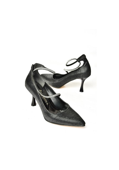 Fox Shoes S246069714 Siyah Simli İnce Topuklu Kadın Abiye Ayakkabı Siyah