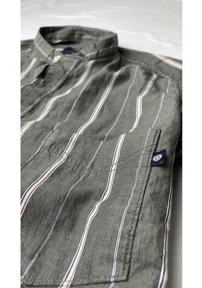 Alaska The Last Frontier Slim Fit %100 Pamuk Kumaş Hakim Yaka Uzun Kol Gömlek-çizgili Haki- Çok Renkli