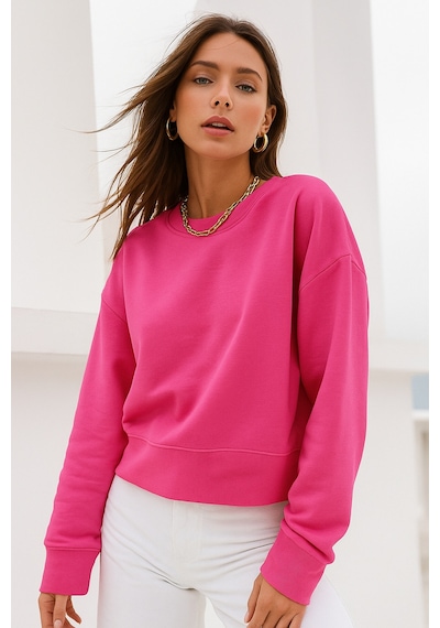 Kadın Pembe Pamuklu İnterlock Oversize Sweatshirt Pembe