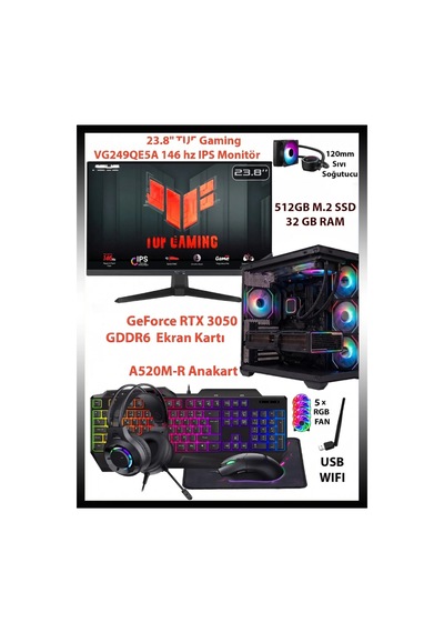 Comloji CMLJ82 R5-5500 32 GB 512 GB SSD RTX3050 24" Free Dos Masaüstü Oyuncu Bilgisayarı