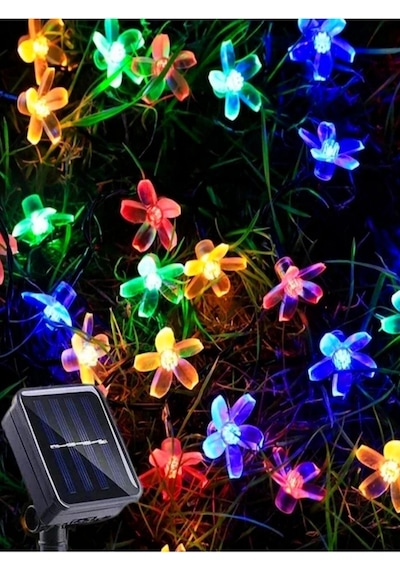 Solar Güneş Enerjili 30 Led Kiraz Çiçeği Ip65 Su Geçirmez Solar Işık Zinciri 6 Metre Rgb Gökkuşağı