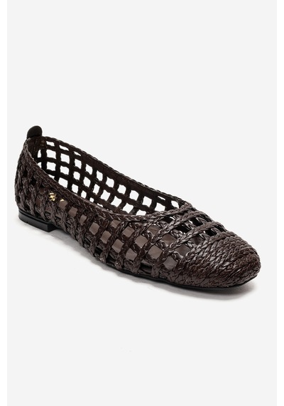 Luvishoes Elvarıs Kahverengi Örgü Desenli Kadın Babet Ayakkabı Kahverengi