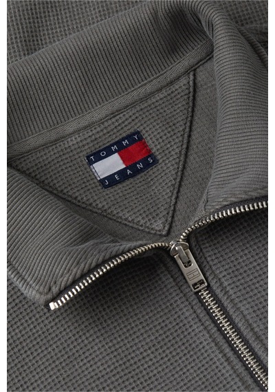 Tommy Hilfiger Relaxed Waffle Label Half Zip Erkek Siyah Sweatshirt-16108