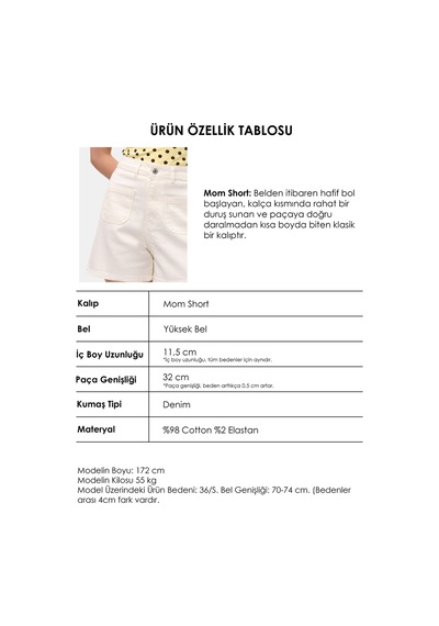 Itsbasic Kadın Kırık Beyaz 7s6-101 Midi Mom Fit Elastan Kumaş Denim Şort