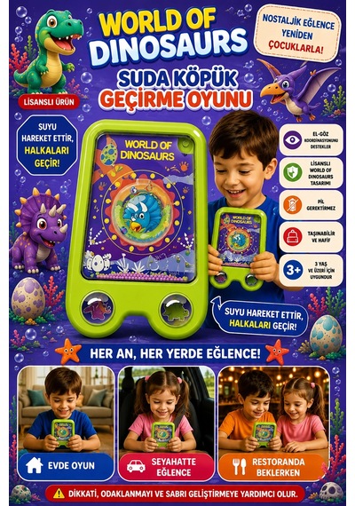Suda Halka Köpük Geçirme Oyunu Dinozor Dünyası Duyusal Gelişim Destekli Nostaljik El Atarisi 2586bk- 60137514