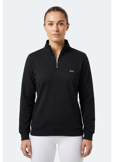 Slazenger Maxıs I Kadın Dik Yaka Fermuarlı Siyah Sweatshırt Siyah