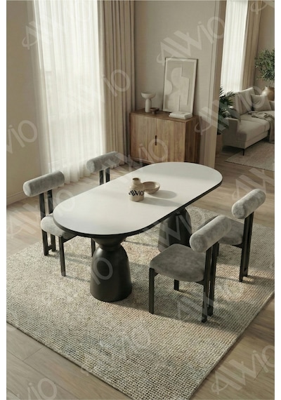 Avvio Castella Serisi Vazo Ayak Bohem 4 'lü Metal Pofi Demonte Sandalye 80x140 Masa Sandalye Takımı Beyaz Masa Sandalye Siyah Kumaş Antrasit Gri Avvio Castella Serisi Vazo Ayak Bohem 4 'lü Metal Pofi Demonte Sandalye 80x140 Masa Sandalye Takımı Beyaz Masa Sandalye Siyah Kumaş Antrasit Gri
