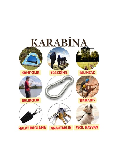 10 Mm Karabina Paslanmaz Çelik Karabina Kamp Ekipmanı Tırmanma Dağcılık Salıncak Hamak Askı Kilidi Gümüş Gümüş