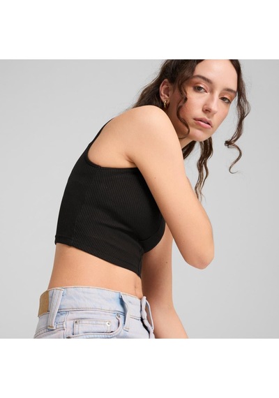 Puma Wardrobe Ess Ribbed Crop Top Kadın T-shirt SIYAH