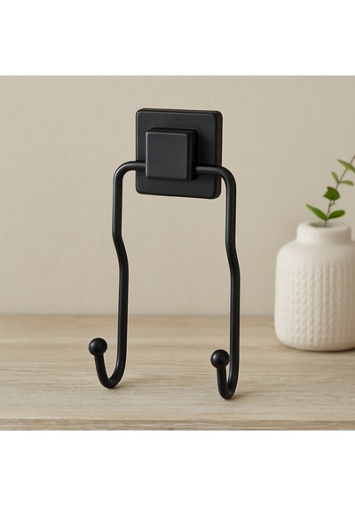 Siyah Metal Sarkık Askı 2'li - Güçlü Yapışkanlı 8x9x19 Cm