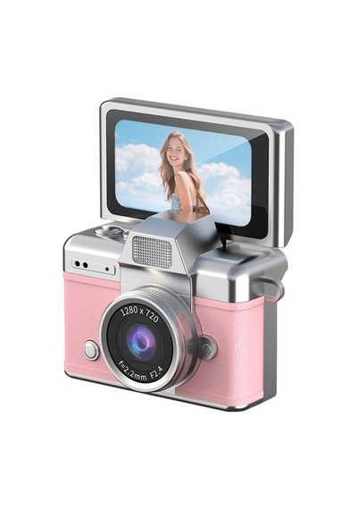 Cepaks Lk-027 Pembe Retro Mini Dijital Fotoğraf Makinesi Hd Video, Katlanabilir Ekranlı 48 Mp Flaşlı