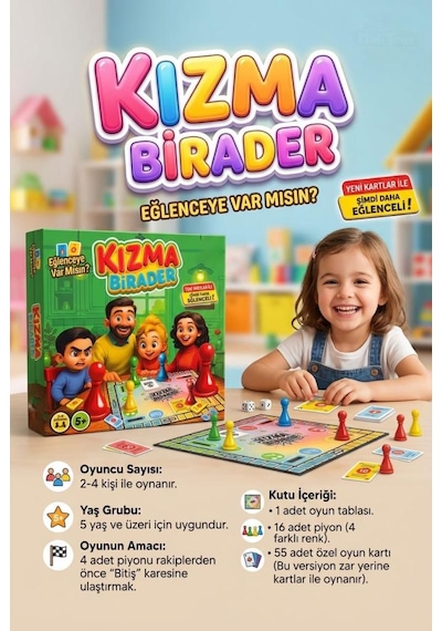 Kızma Birader 72 Parçalı 4 Kişilik 55 Kartlı Eğlenceli Ve Stratejik Aile Çocuk Kutu Oyunu