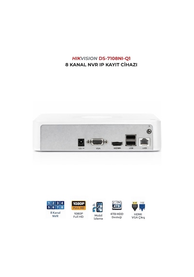 Ds-7108nı-q1 8 Kanal Ip Nvr 1 Hdd 6tb Destekli