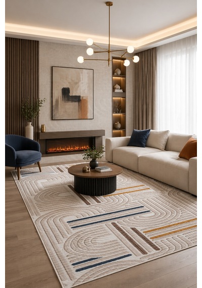 Kaymaz Tabanlı Halı Kesme Yolluk Salon Koridor Mutfak Yatak Odası Halısı 6012 Multi Bej