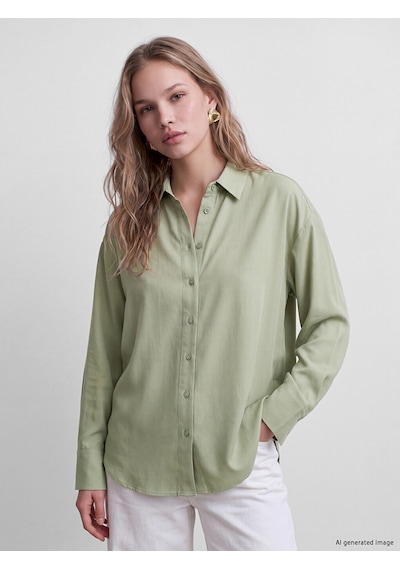 Lcw Vision Haki Oversize Poplin Kadın Gömlek