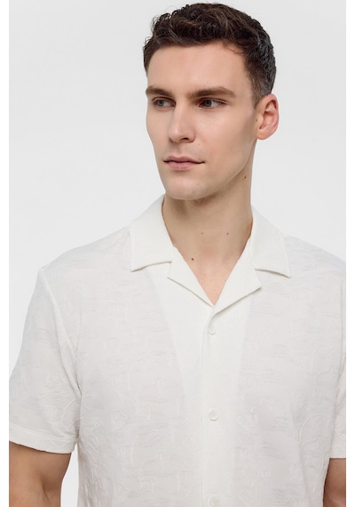 Backandbond Beyaz Relaxed Fit Küba Yaka Kısa Kollu Gömlek