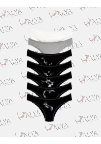 Alya Underwear Kedi Baskılı Su Yolu Lastikli Kadın Bikini Külot-7'li Paket Y13