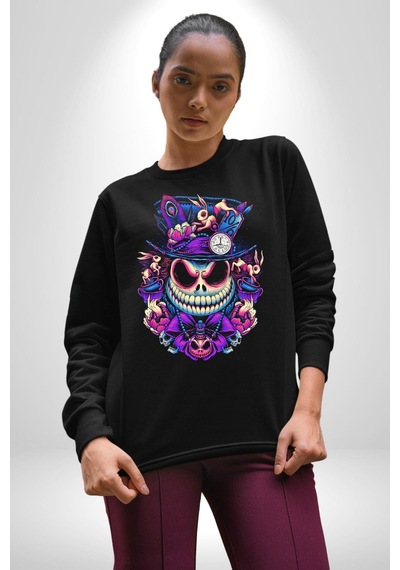 The Mad Skeleton Karakter Unisex Siyah Sweatshirt Siyah