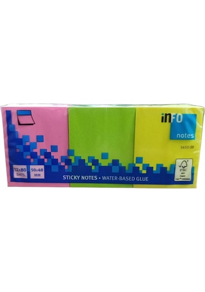 İnfo Notes 50x40mm Yapışkanlı Notluk 12x80 Syf Çok Renkli