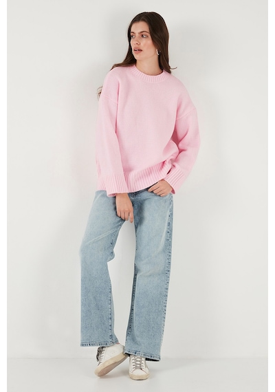 Lela Regular Fit Bisiklet Yaka Basic 2'Li Paket Triko Bayan Kazak 4616213S2 Toz Pembe-Antrasit