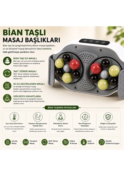 Bıan Taşlı Isıtmalı Karın & Bel Masaj Kemeri Titreşimli Çift Döner Masaj Başlıklı Ayarlanabilir Kemer