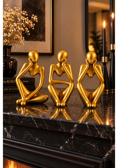 Ev & Ofis Dekoru - Gold 3'lü Heykel Seti Insan Vücut Sanatı