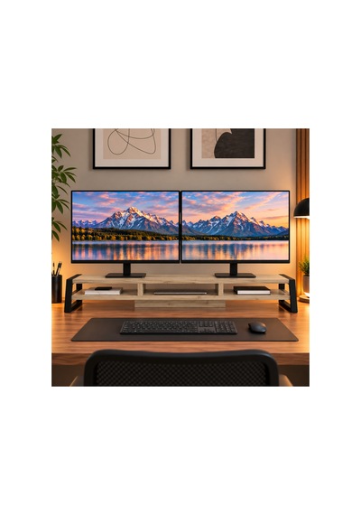 Tıtan Çift Monitör Yükseltici Stand, Gaming Oyuncu Monitör Standı, Masaüstü Ekran Yükseltici Ve Düzenleyici Raf Safir