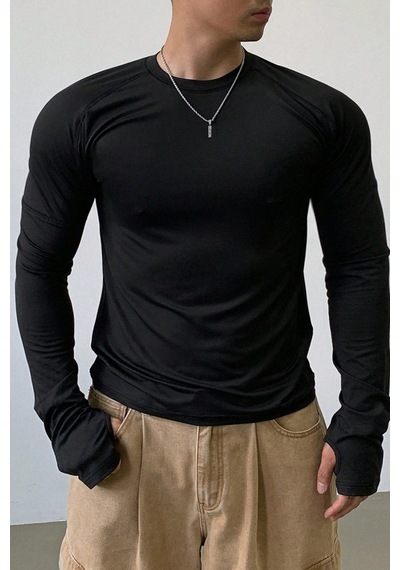 Erkek Uzun Kollu Basic T-shirt Siyah