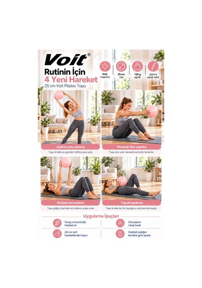 25 cm Mini Pilates Topu Yoga Fitness Egzersiz ve Denge Topu Şişirme Pipeti Dahil Pembe