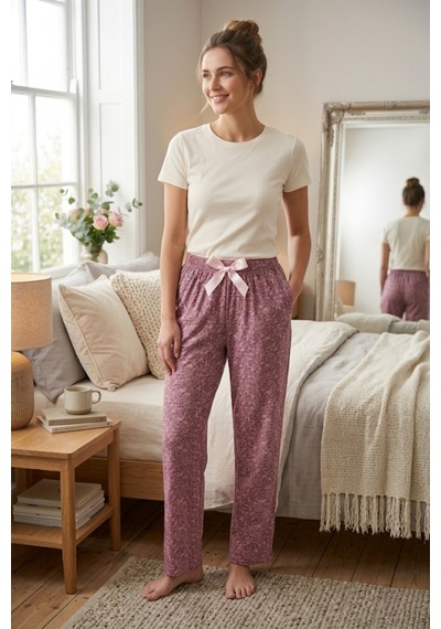Mataş Kadın Viskon Pijama Altı Rahat Kesim Fiyonk Bağcıklı Bel Mor