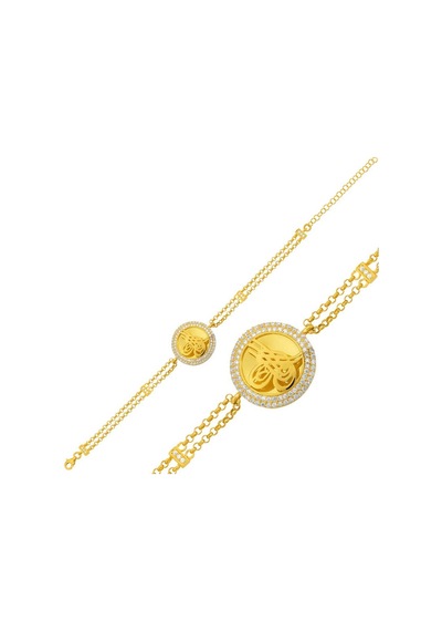 Aya Diamond Gümüş Gold Tuğralı Kadın Bileklik Gold