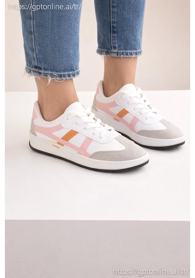 Unisex Günlük Spor Ayakkabı Bağcıklı Şerit Detaylı Sneaker Beyaz - Pudra Unisex Günlük Spor Ayakkabı Bağcıklı Şerit Detaylı Sneaker Beyaz - Pudra