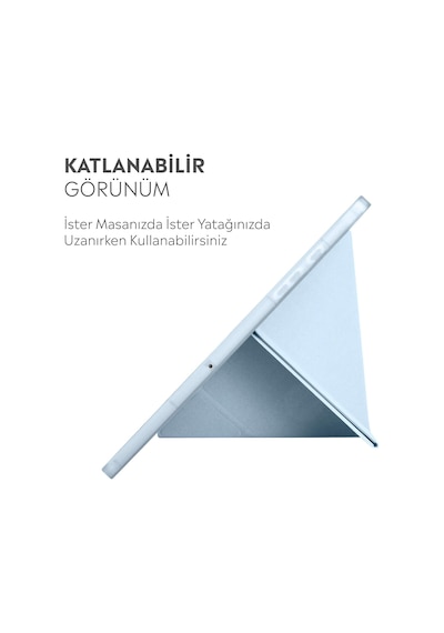 Apple İpad İle Uyumlu Kalem Bölmeli Trifolding Cover Tablet Kılıf Katlanabilir Standlı Otomatik Uyku Modlu Darbe Emici İnce Tasarım Mavi, İpad 10.nesil 10.9/ipad A16