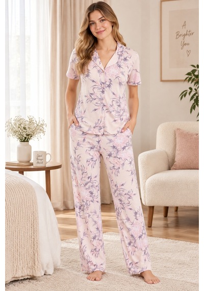 Lılac Kadın %100 Viskon Pudra Pembe Çiçek Desenli Gömlek Yaka Pijama Takımı Pudra Pembe Pudra Pembe Lılac Kadın %100 Viskon Pudra Pembe Çiçek Desenli Gömlek Yaka Pijama Takımı Pudra Pembe Pudra Pembe